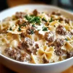 Beef and Bowtie Pasta with Alfredo Sauce