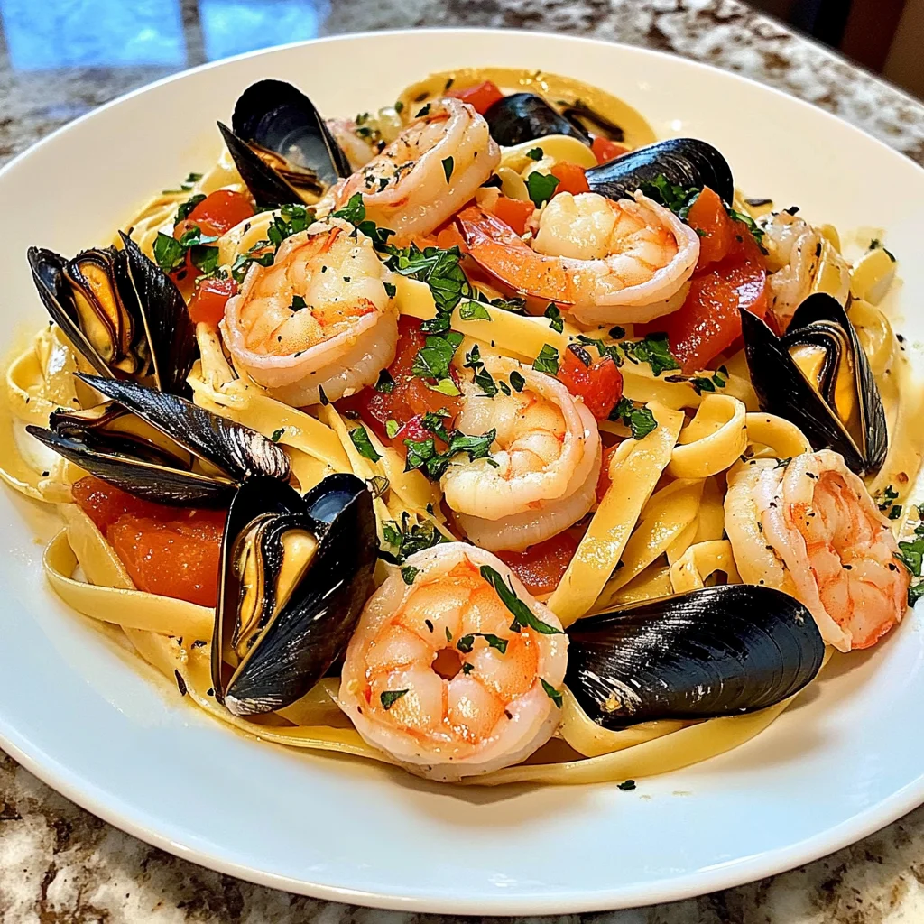 Seafood Pasta with Linguine, Shrimp, and Mussels