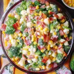 Creamy Broccoli, Cauliflower, Corn, Turkey Bacon Salad