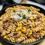 Creamy Garlic Parmesan Ranch Beef & Corn Pasta Skillet