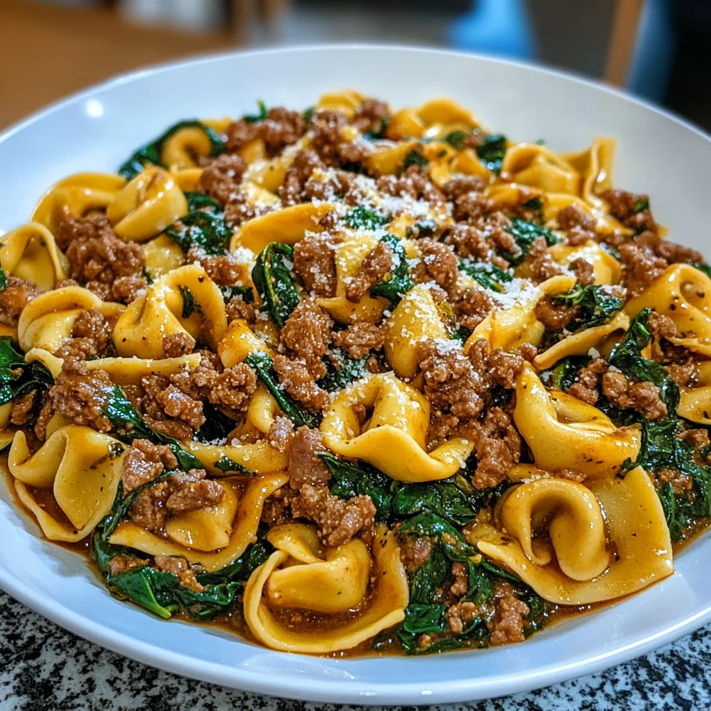 Garlic Butter Beef and Spinach Tortellini