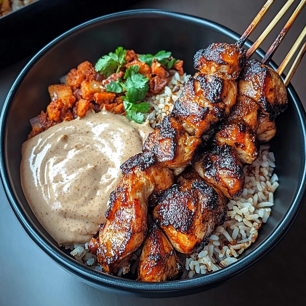 Grilled Chicken Skewers with Coconut Rice & Peanut Sauce