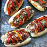 Grilled Turkey Bacon-Wrapped Beer Brats with Drunken Peppers and Onions