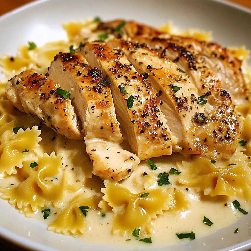 Lemon Garlic Chicken with Creamy Bowtie Pasta