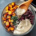 Vegan Roasted Butternut Squash, Cranberry, and Wild Rice Bowl with Maple Tahini Dressing