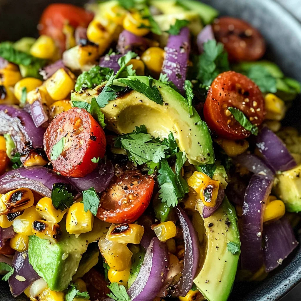 Charred Corn Avocado Salad with Roasted Red Onions