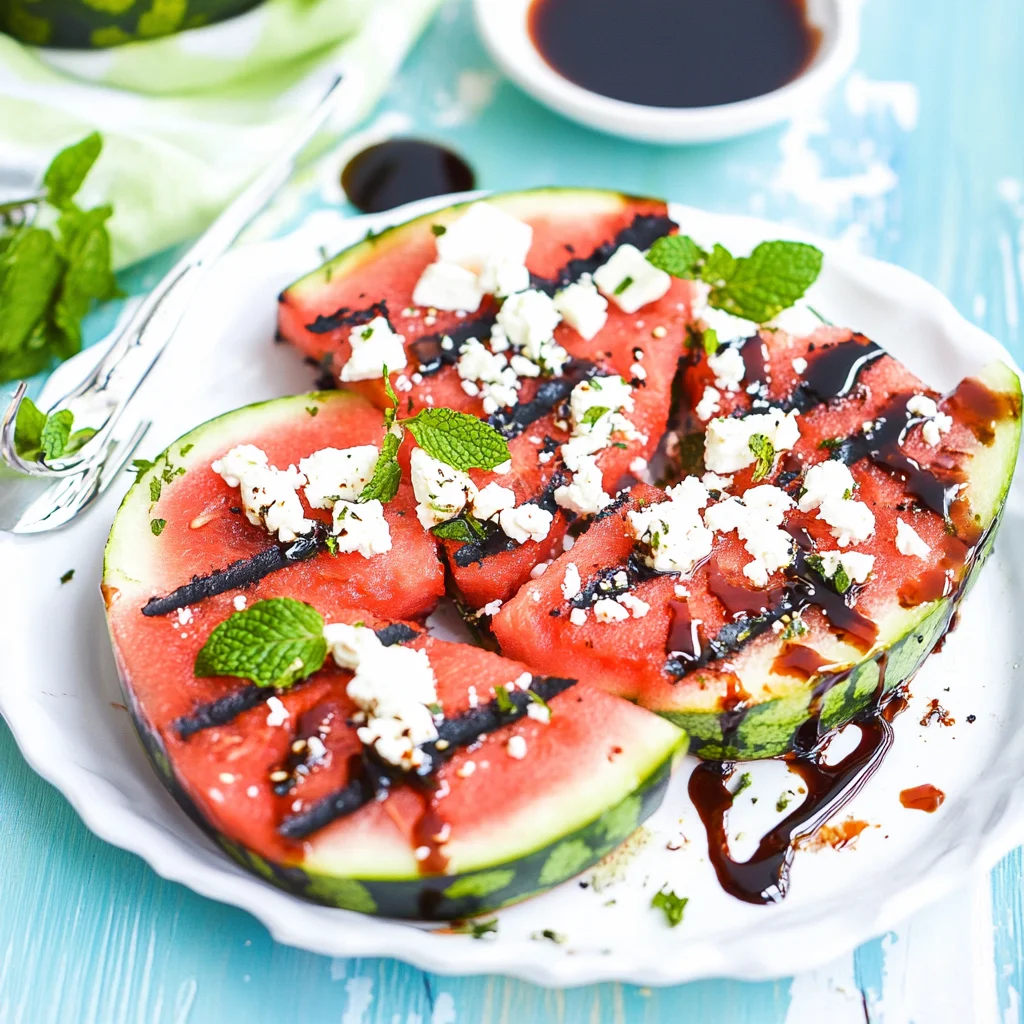 Grilled Watermelon with Feta, Mint, and Balsamic Glaze