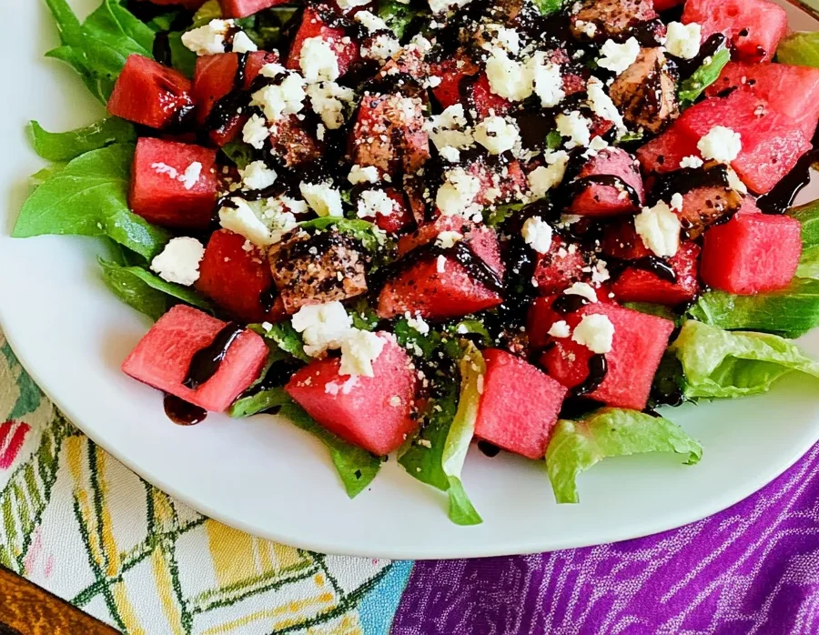Incredible Watermelon Salad with Balsamic Glaze