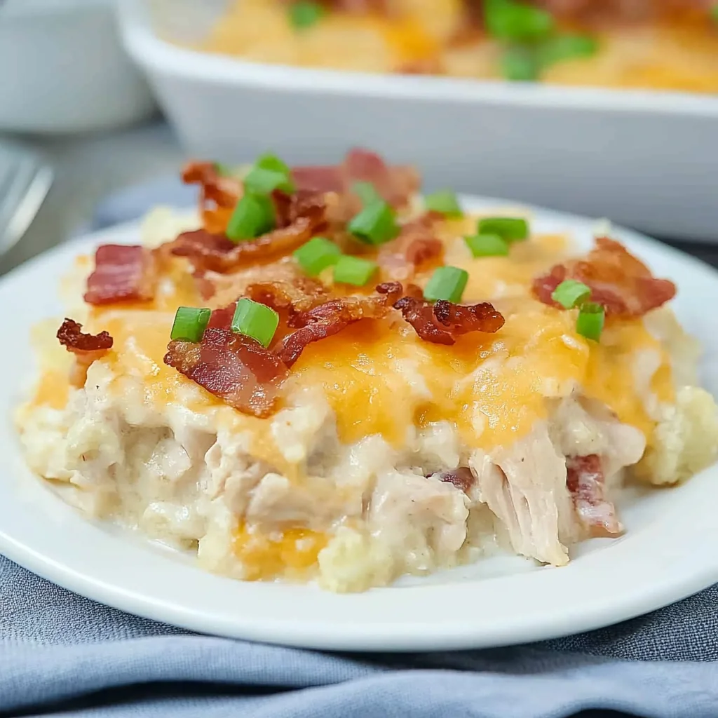 Keto Cauliflower Casserole, Loaded Chicken Bacon Ranch