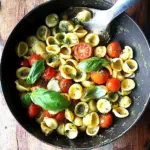 Orecchiette with Cherry Tomatoes, Mozzarella & Basil Pesto