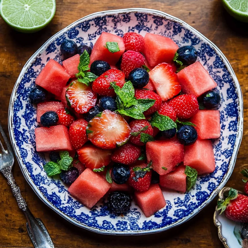 Watermelon Fruit Salad with Lime Mint Dressing