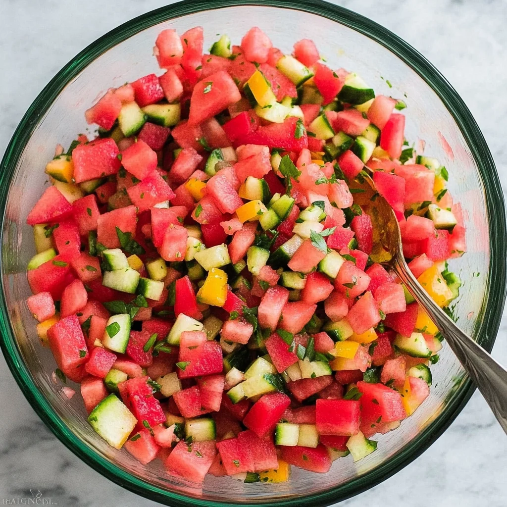 Watermelon Salsa with Cucumbers and Peppers