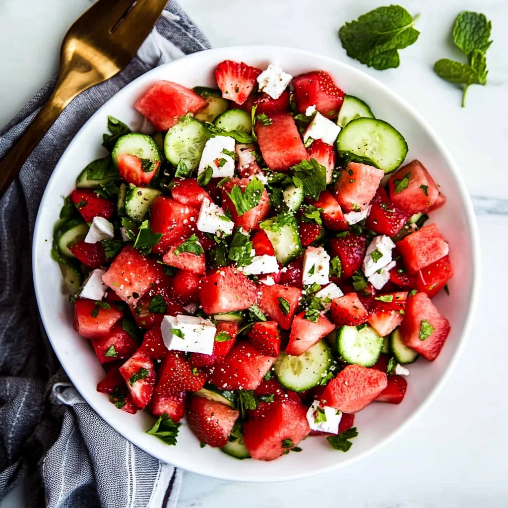 Watermelon Strawberry Cucumber Salad