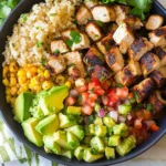Grilled Chicken Burrito Bowls with Avocado Salsa