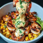 Grilled Shrimp Bowl with Avocado, Corn Salsa & Creamy Sauce