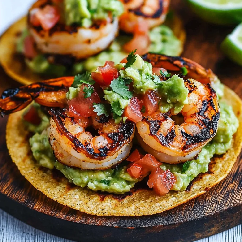 Grilled Shrimp Tostadas with Guacamole & Pico de Gallo
