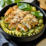 Pesto Pasta with Crispy Parmesan Chicken
