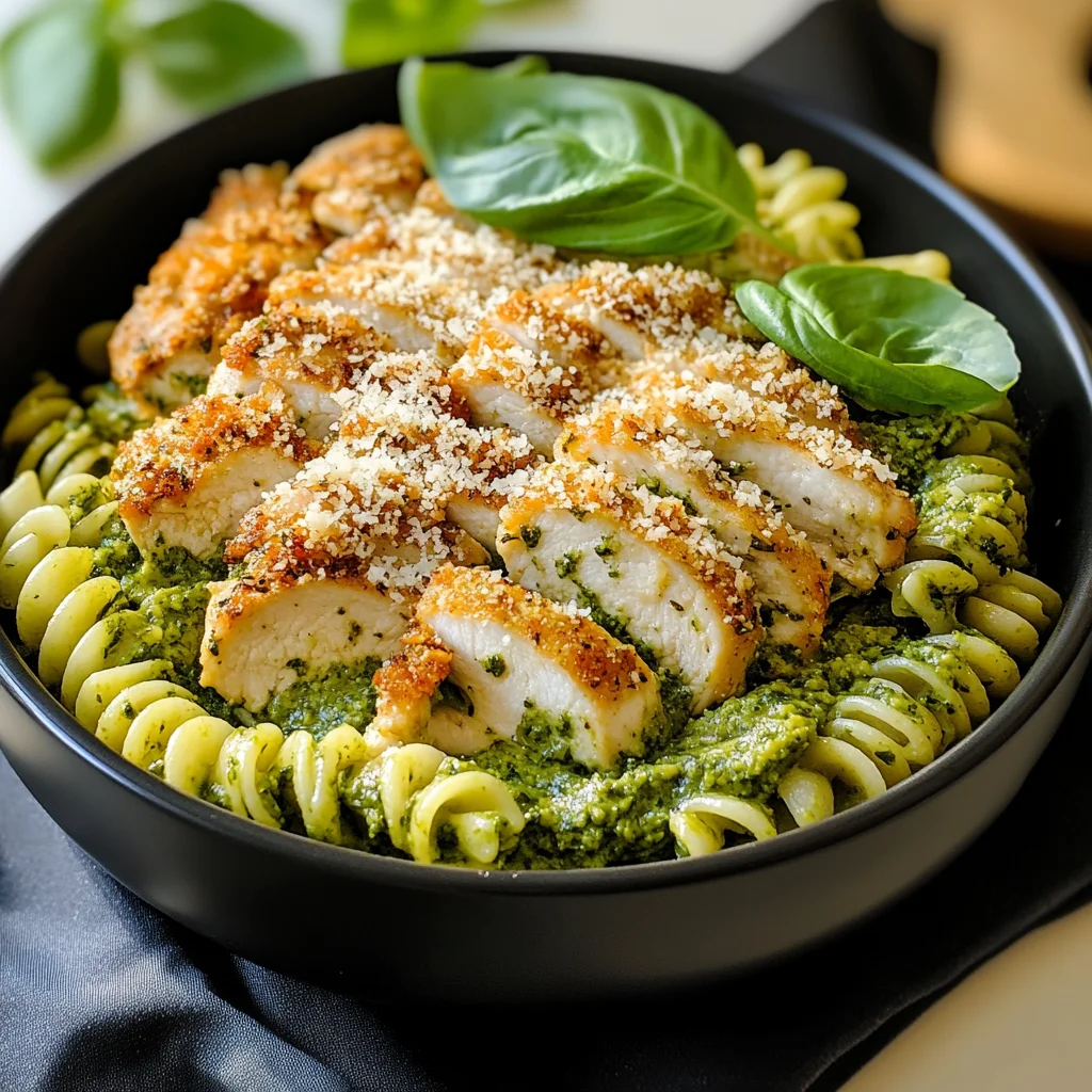 Pesto Pasta with Crispy Parmesan Chicken