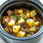 Slow Cooker Steak and Cheddar Potato Casserole