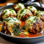 Spinach Garlic Meatballs Stuffed with Mozzarella