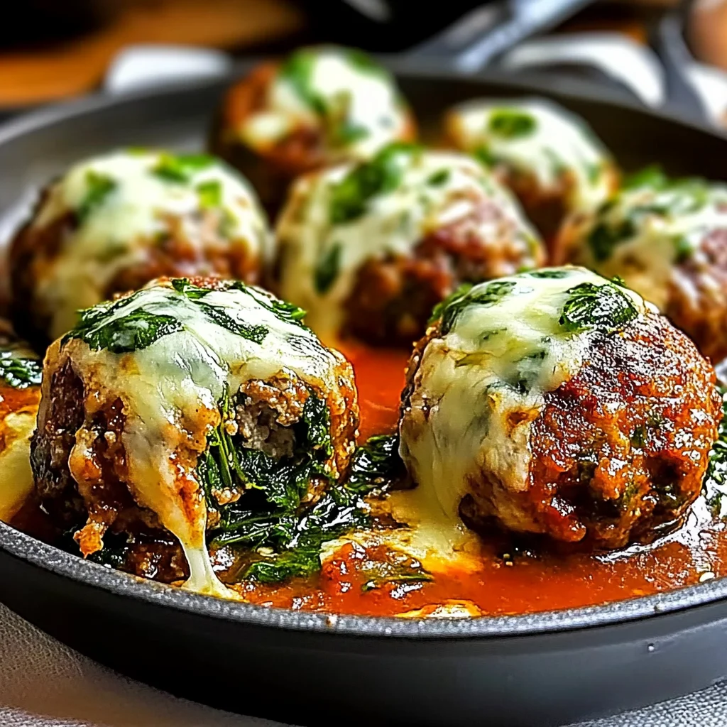 Spinach Garlic Meatballs Stuffed with Mozzarella