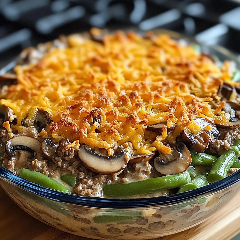 chicken hamburger Green Bean Casserole with Mushrooms made easy!