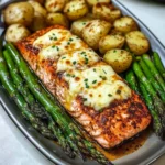 Baked Cajun Salmon with Cheesy Asparagus & Garlic Potatoes