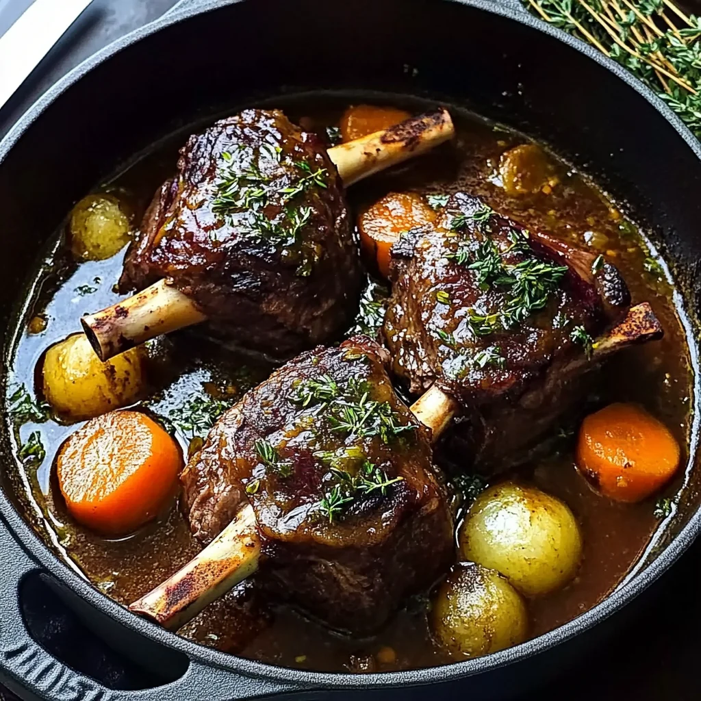 Braised Lamb Shanks with Aromatic Herb Gravy and Root Vegetables