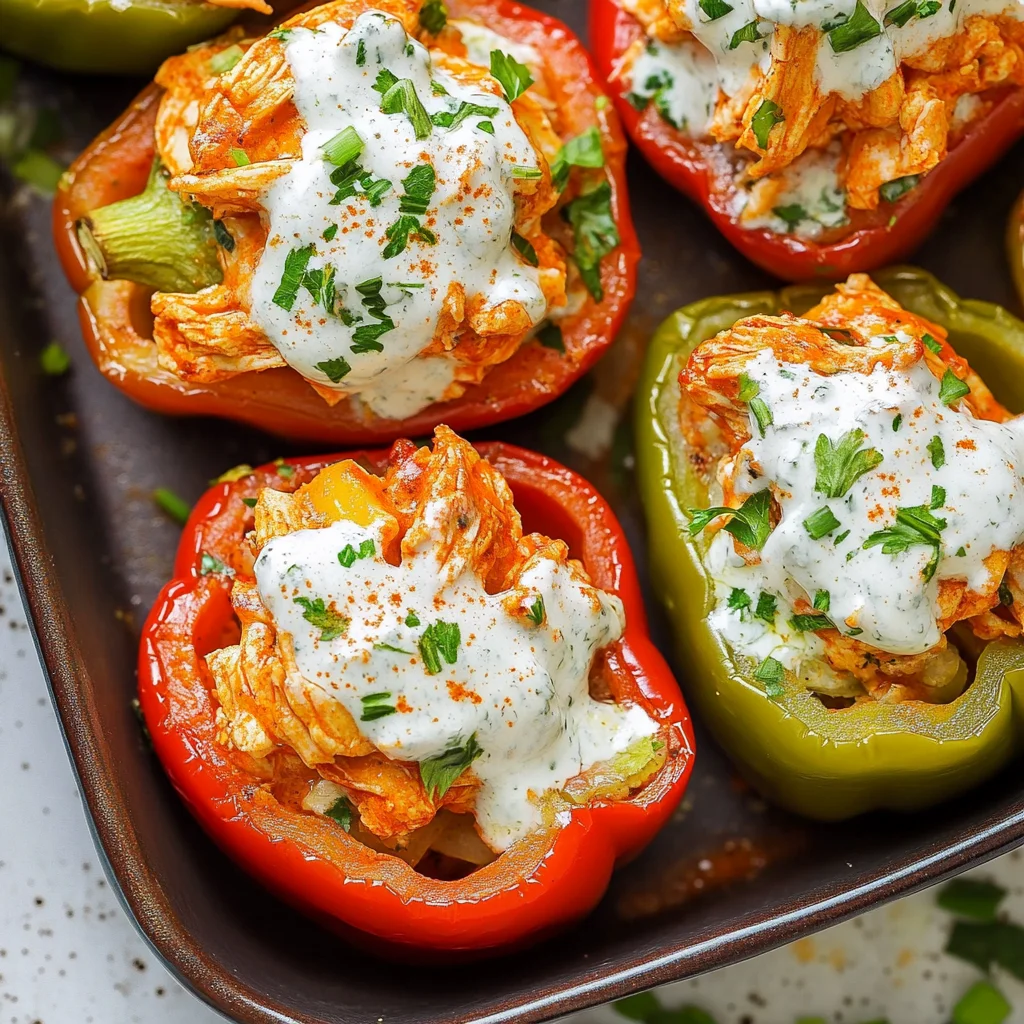 Buffalo Chicken Stuffed Peppers - Dairy Free & Low Carb