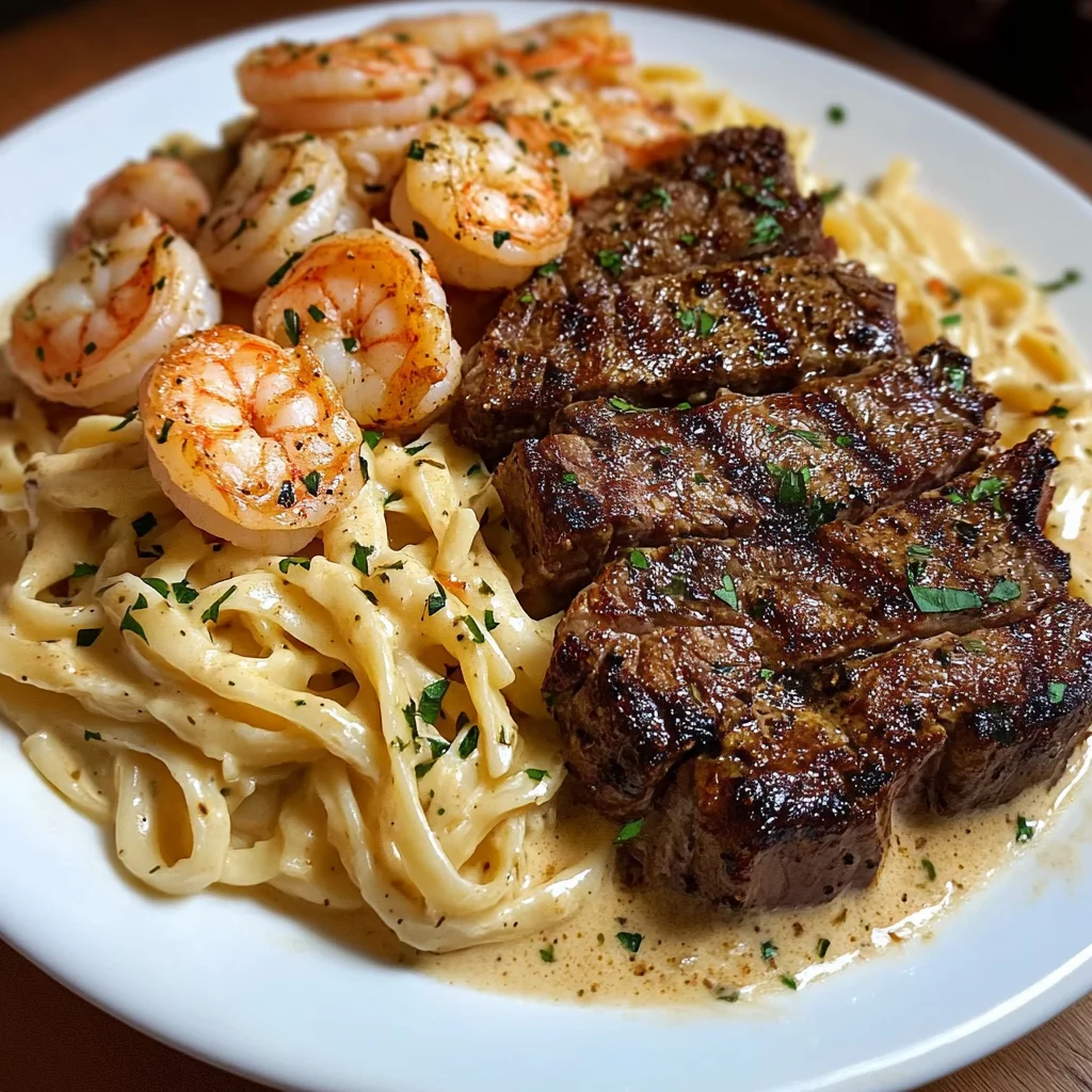 Creamy Cajun Steak and Shrimp Alfredo