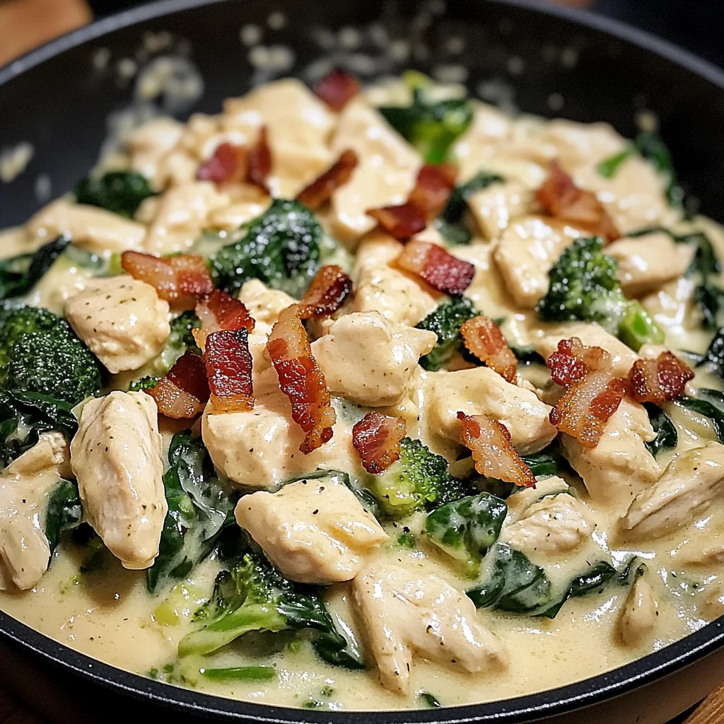 Creamy Chicken Alfredo with Spinach, Bacon, and Broccoli