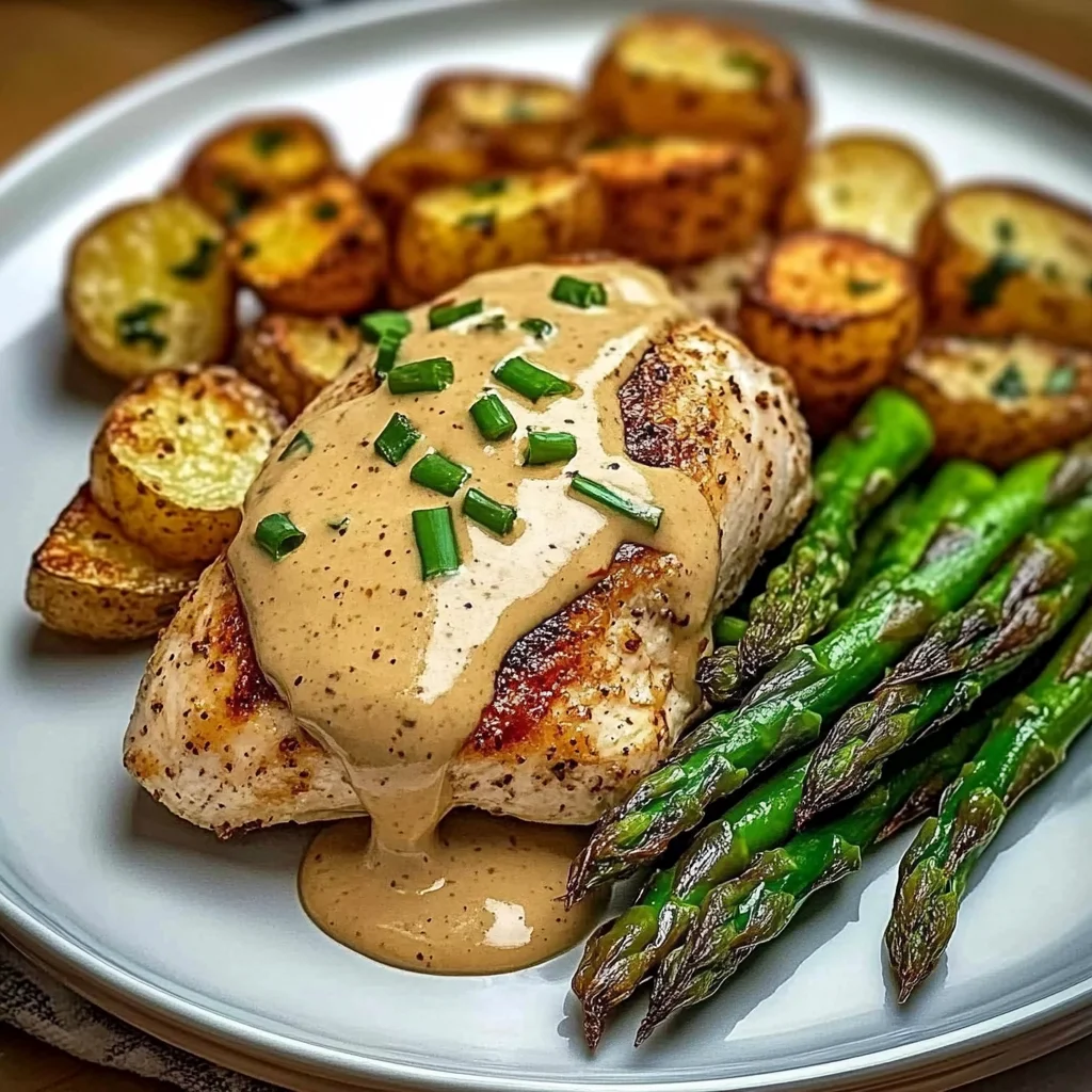 Creamy Dijon Chicken with Asparagus & Roasted Potatoes