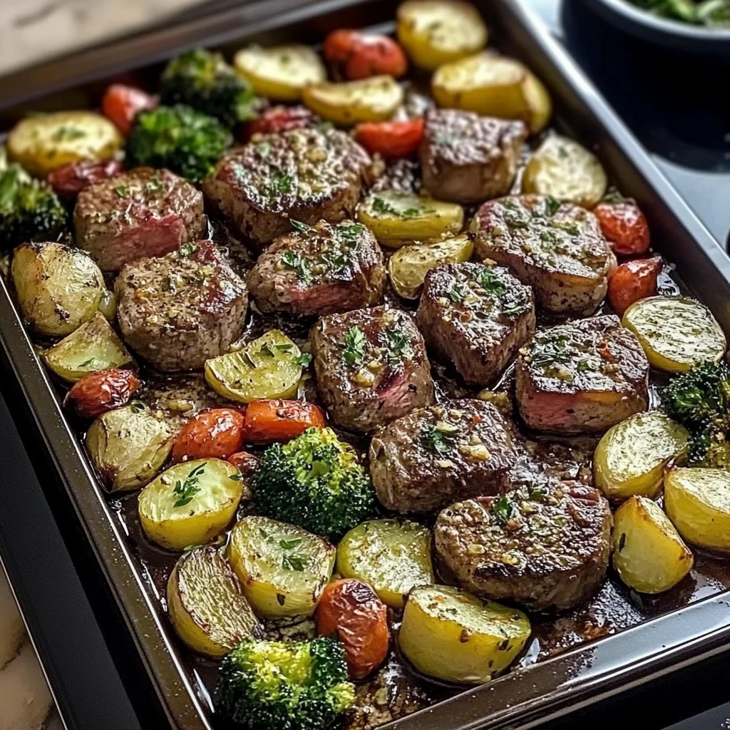 Garlic Butter Steak & Veggies Sheet Pan Recipe