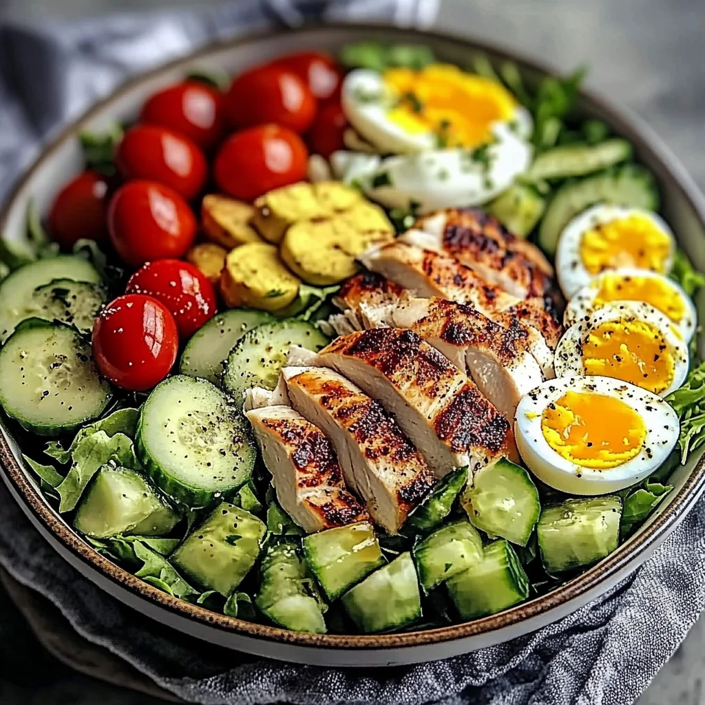 Mediterranean Power Salad with Grilled Chicken & Jammy Eggs