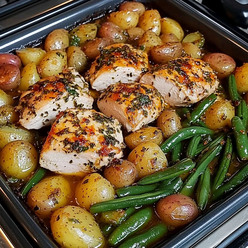 One-Pan Garlic Herb Chicken with Potatoes & Green Beans