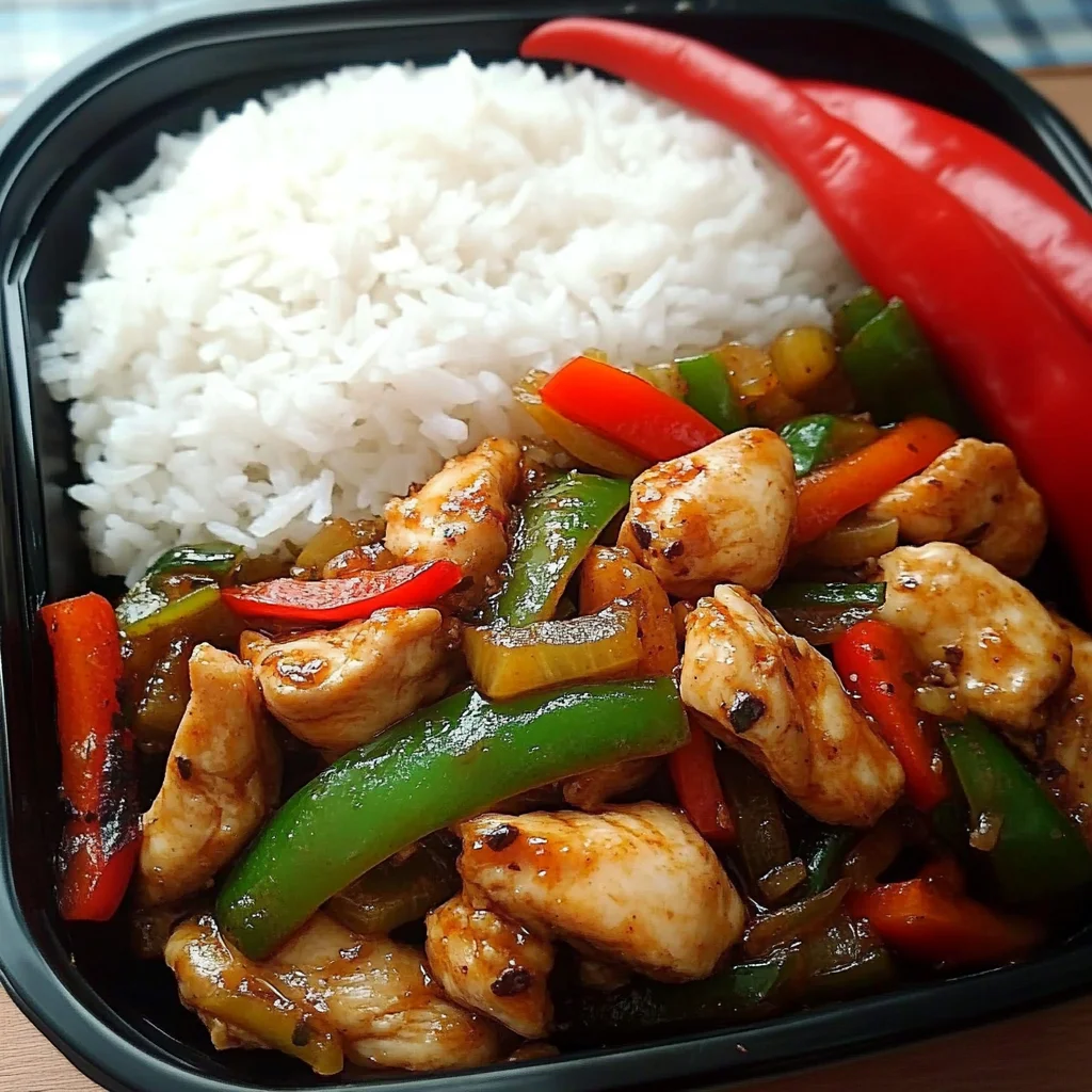 Pepper Chicken Stir-Fry with Fluffy Rice