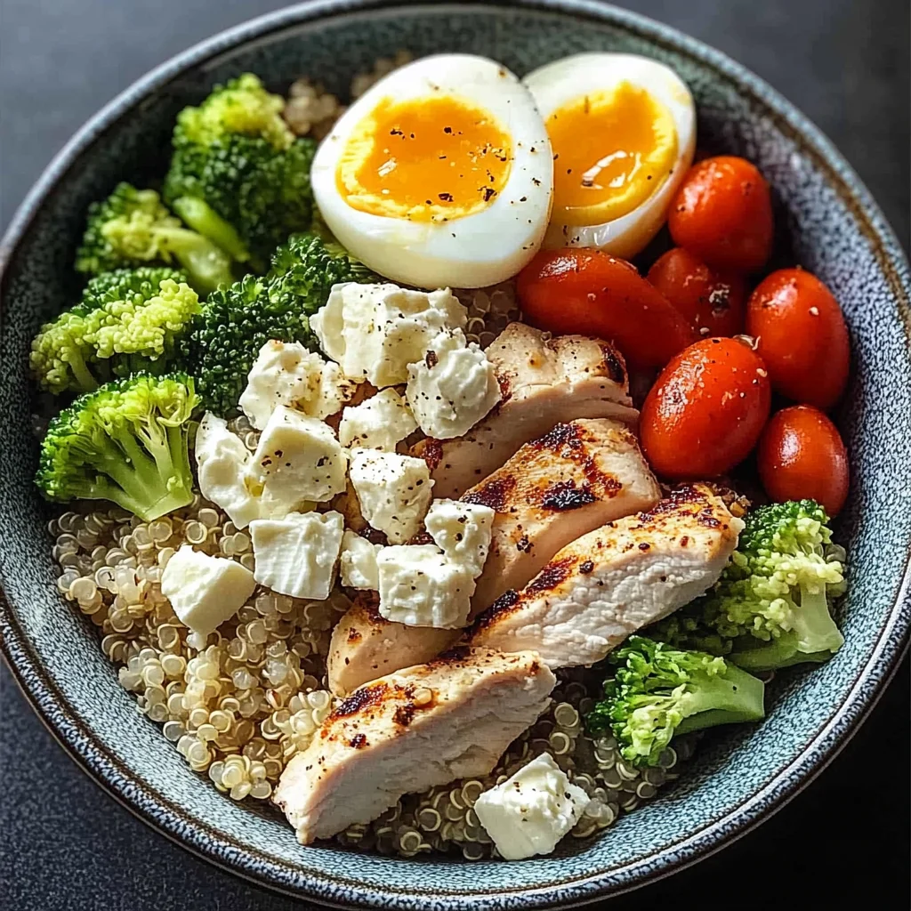 Protein-Packed Quinoa Bowl with Chicken, Eggs & Feta
