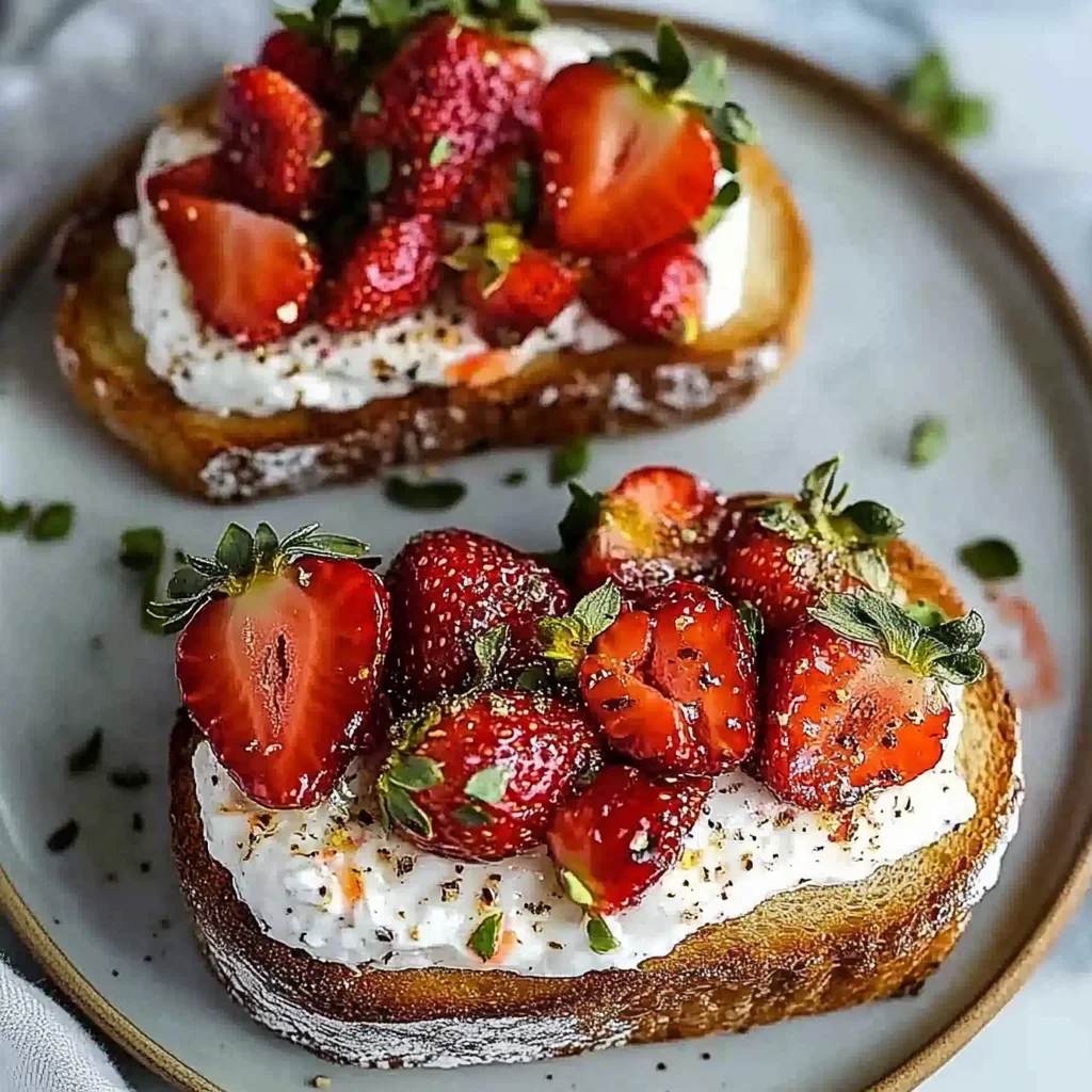 Roasted Strawberry Whipped Ricotta Toast