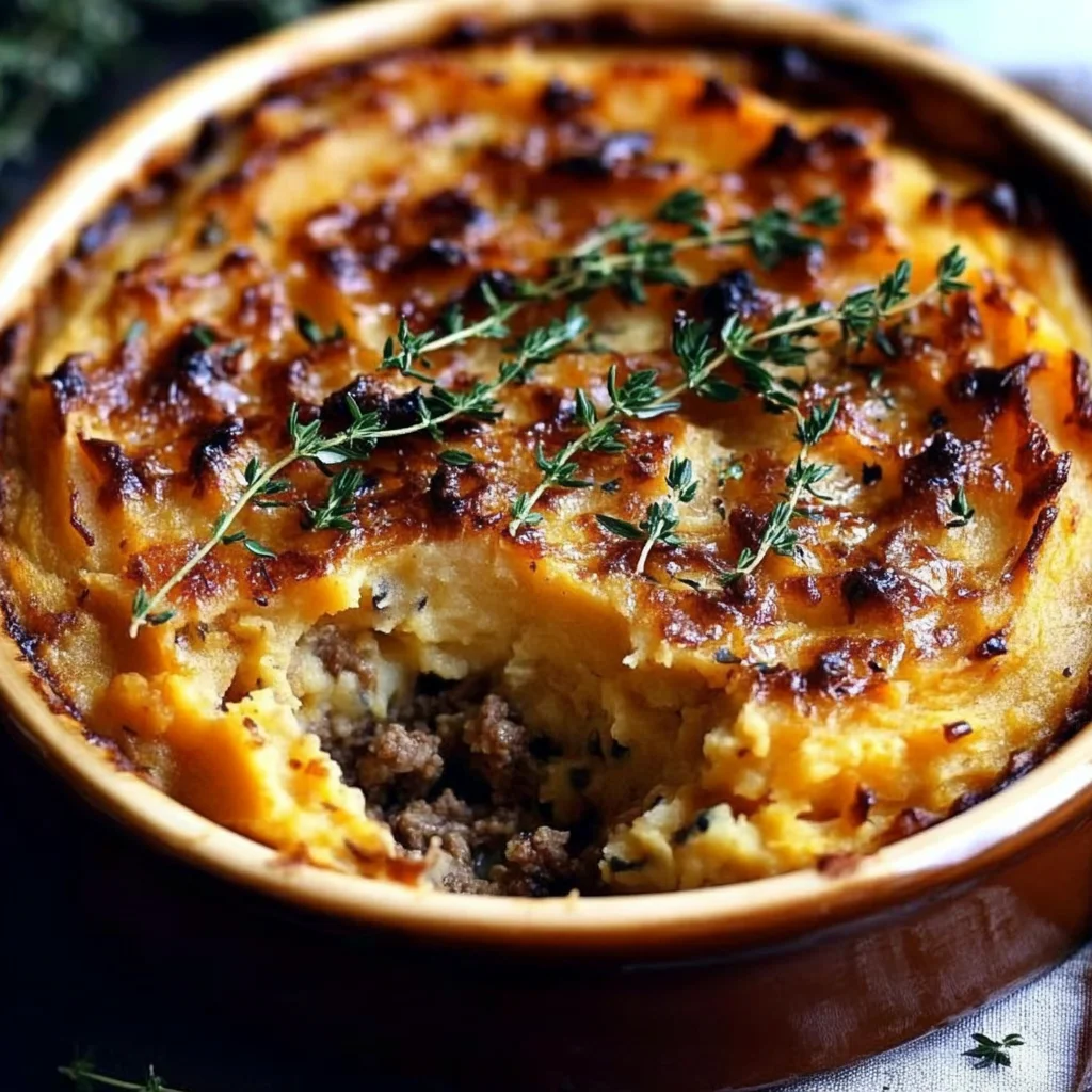 Savory Ground Lamb Shepherds Pie with Creamy Sweet Potato Mash