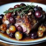 Slow-Roasted Lamb Shoulder with Rosemary, Garlic Cream & Caramelized Grapes
