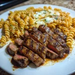 Spicy Garlic Butter Steak with Melted Mozzarella Rotini