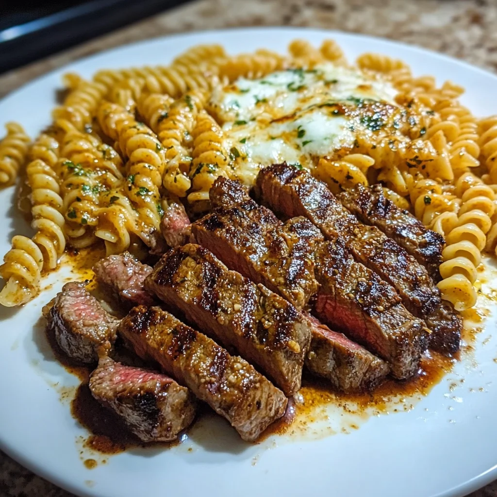 Spicy Garlic Butter Steak with Melted Mozzarella Rotini