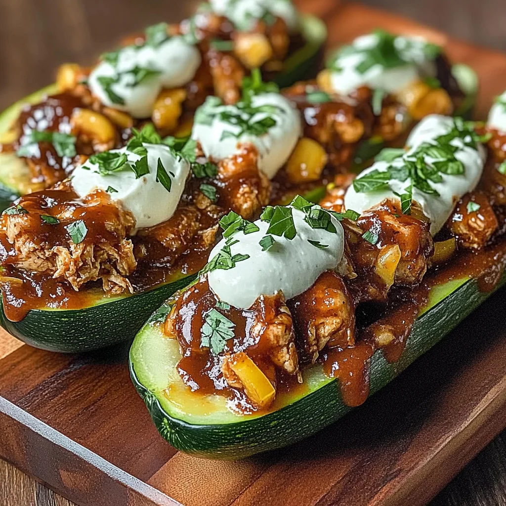 Sticky BBQ Chicken Zucchini Boats