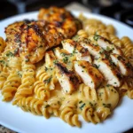 Cheesy Garlic Chicken with Twisted Pasta in Velveeta Cream Sauce