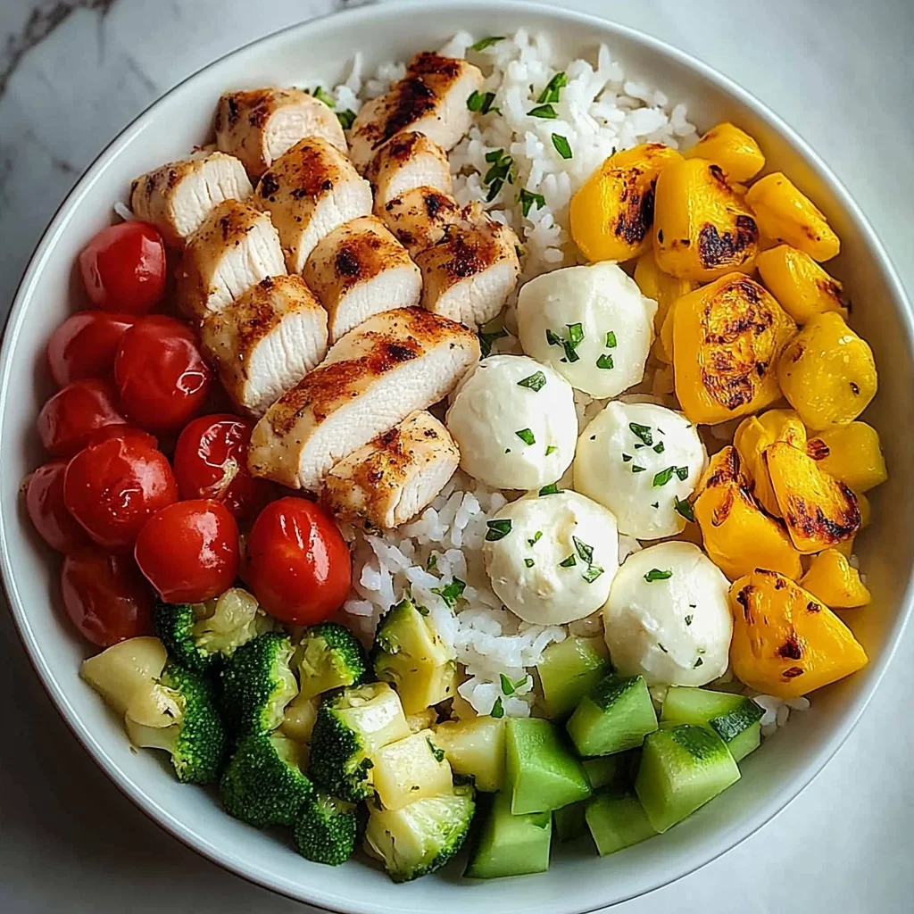 Chicken and Veggie Rice Bowl with Mozzarella
