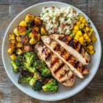 Grilled Chicken with Veggie Rice & Roasted Broccoli-Cauliflower