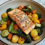 Pan-Seared Salmon with Garlic Veggie Medley