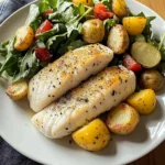 Pan-Seared White Fish with Herbed Baby Potatoes & Garden Salad