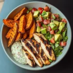 Power Bowl with Grilled Chicken, Sweet Potato Wedges & Avocado Salsa