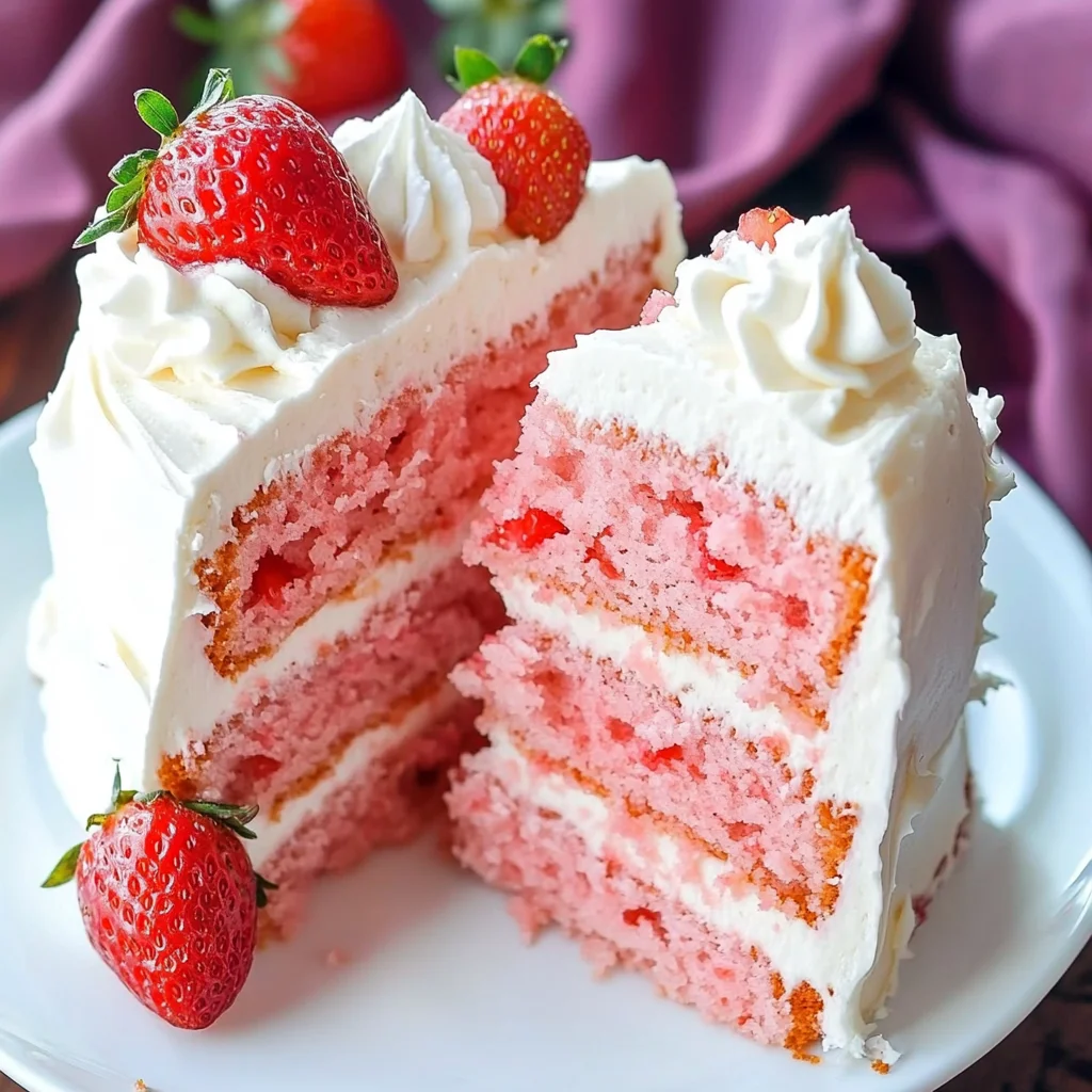 Strawberry Cake with Whipped Cream Cheese Frosting